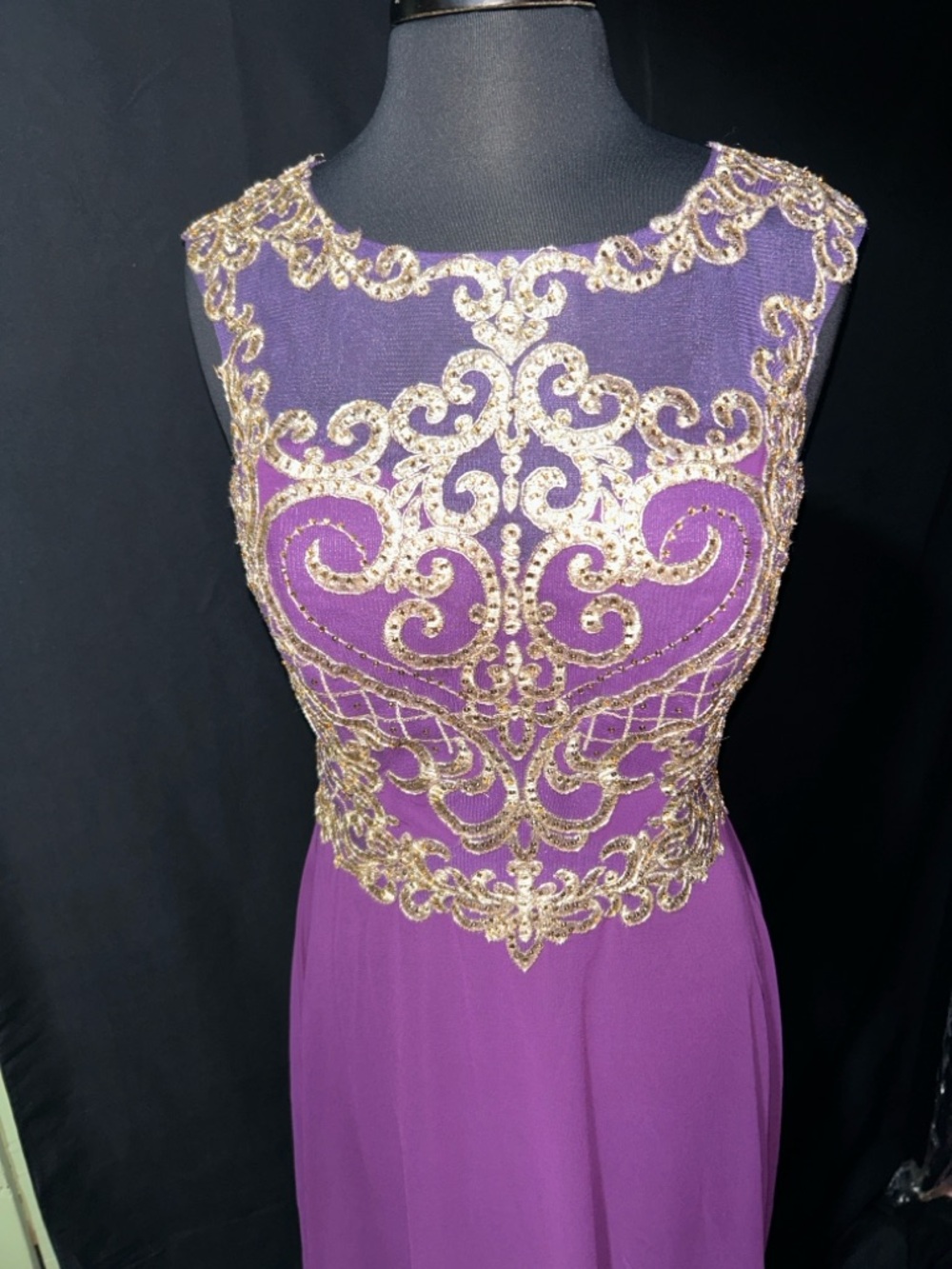 Purple Gown with Ornate Gold Appliqué